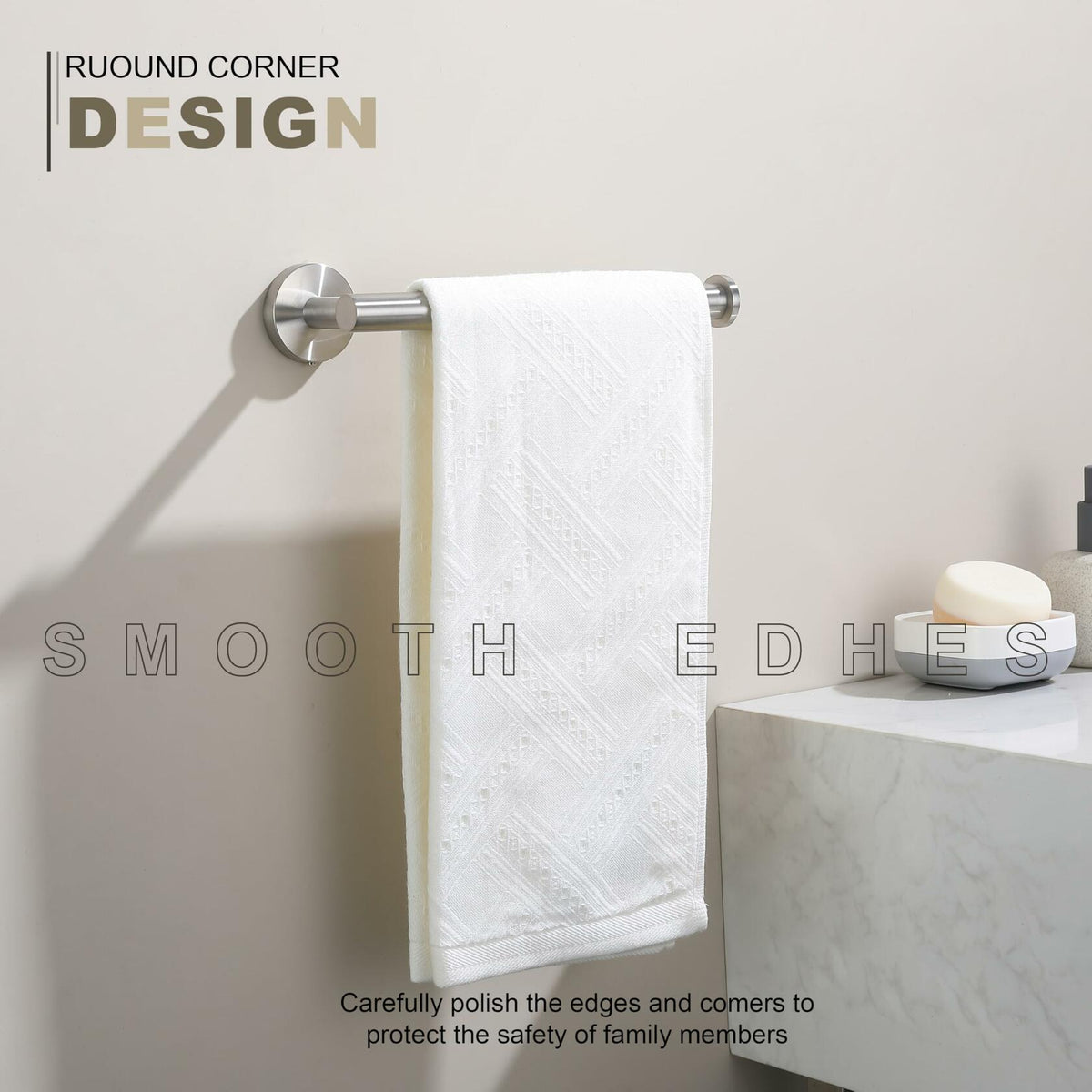 TASTOS Hand Towel Holder Brushed Gold Stainless Steel Wall Mounted 9in