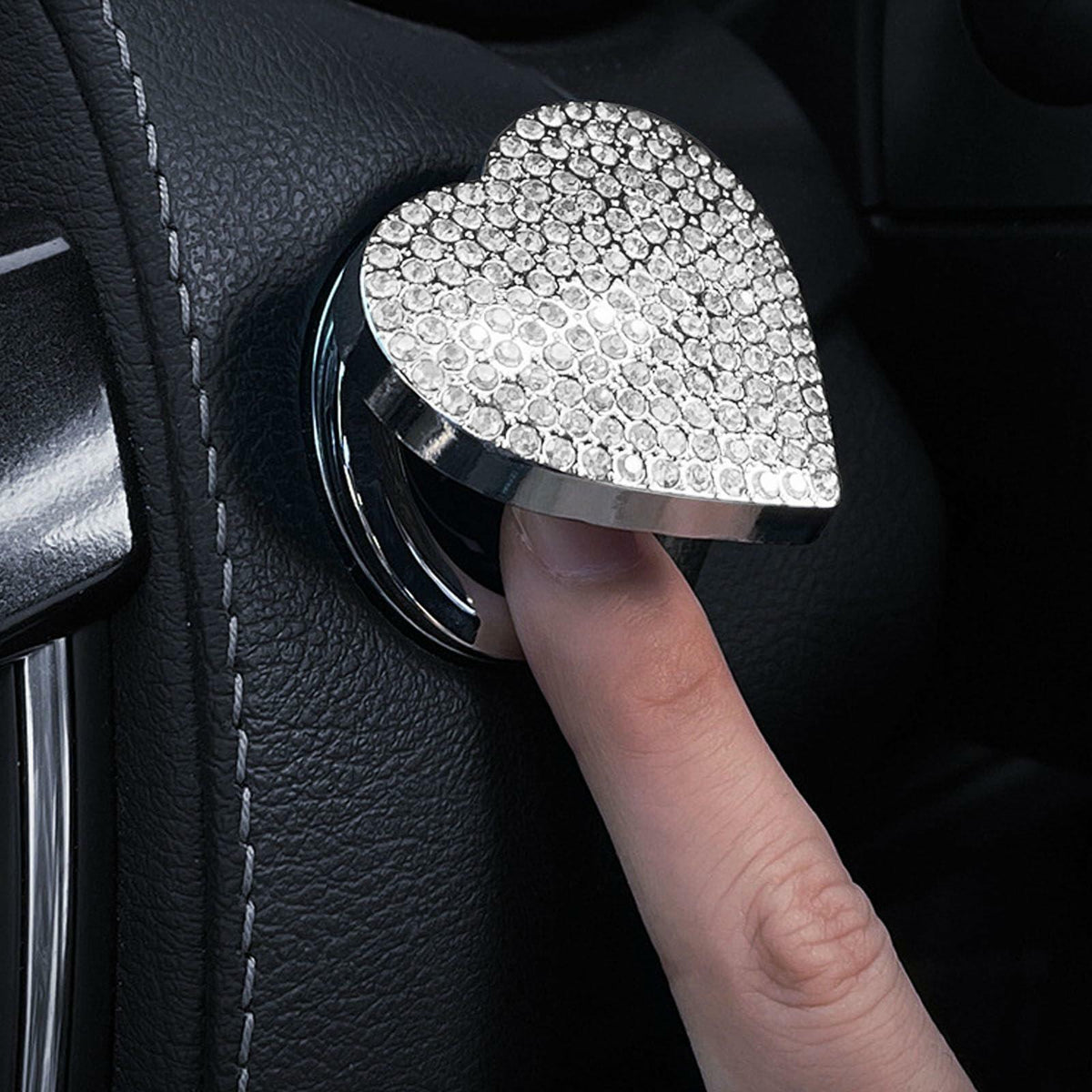 Heart-Shaped Car Engine Start Button Cover Bling Interior Decor White
