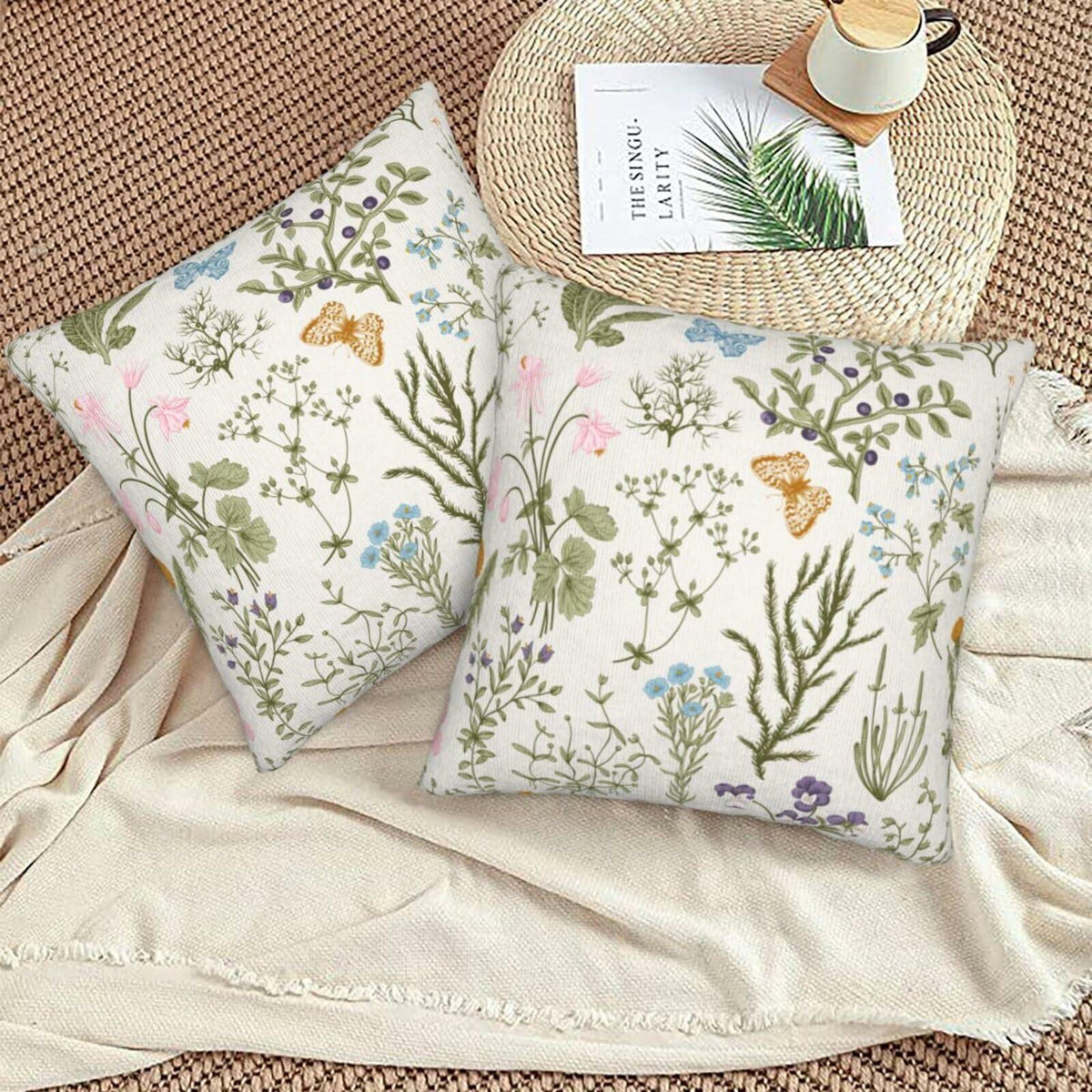 Yaemikoo 2PCS 18x18in Spring Sage Green Floral Pillow Covers Throw Pillow Cases