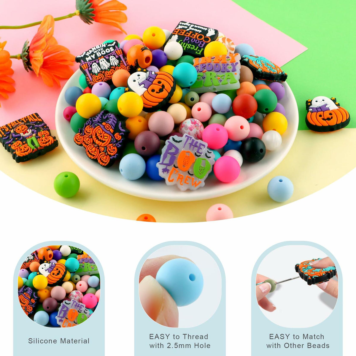 Lovyomi 12PCS Halloween Silicone Focal Beads Ghost DIY Pens Keychain Craft