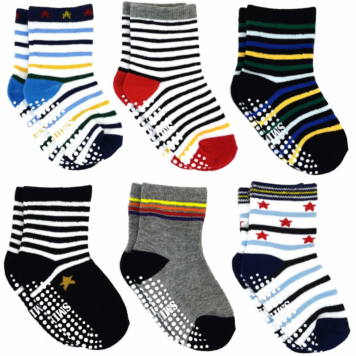 SMIDLRG Toddler Grip Socks With Non-Slip Soles Boys Girls 6 Pairs