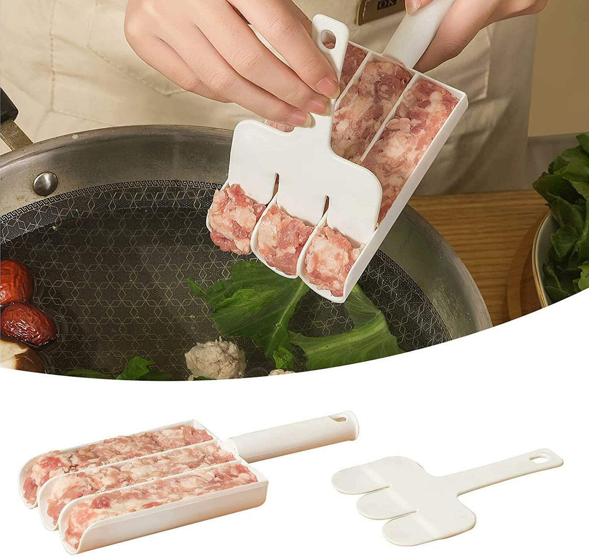White Triple Meatball Maker Scoop Non-Stick Kitchen Fruit & Vegetable Tools