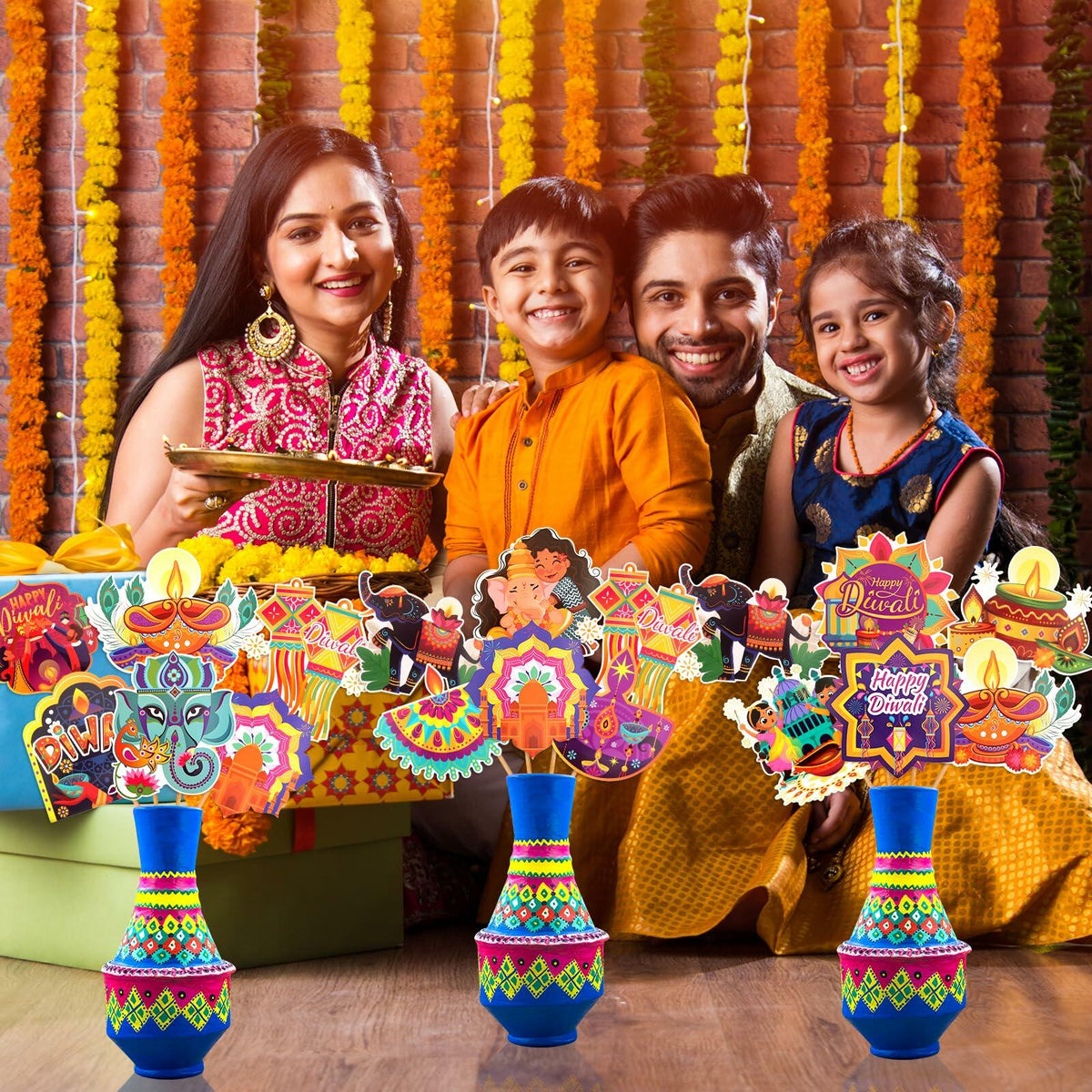 HOWAF 32pcs Diwali Table Decorations Centerpiece Sticks Photo Booth Props