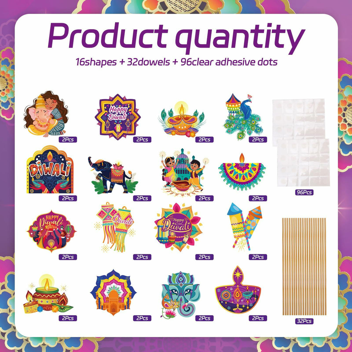 HOWAF 32pcs Diwali Table Decorations Centerpiece Sticks Photo Booth Props