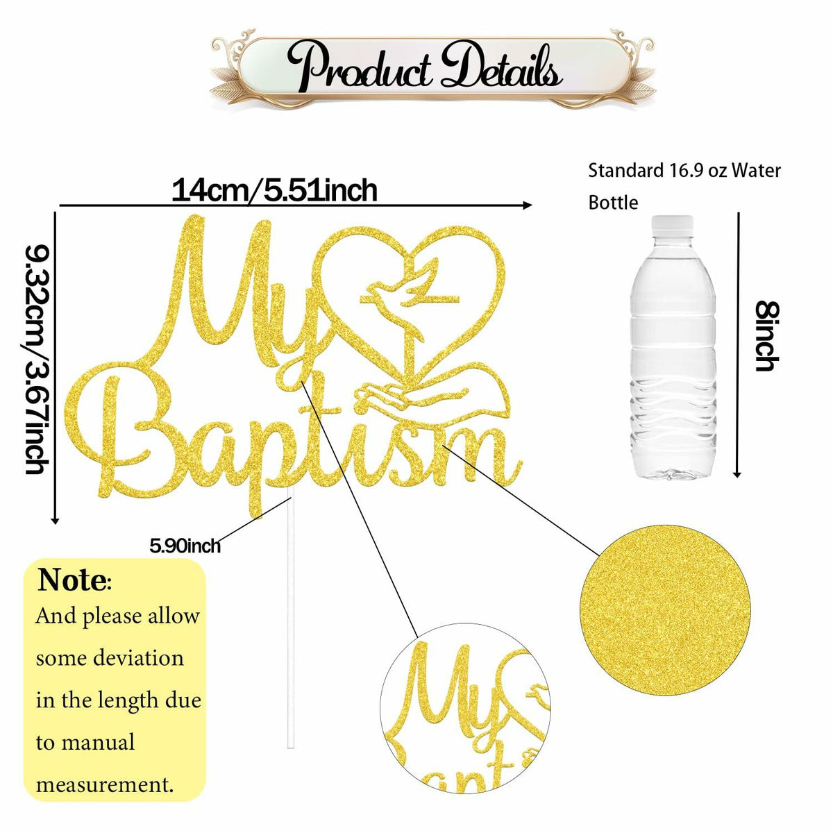 AETGDDS My Baptism Cake Topper Gold Cardboard 1 Piece