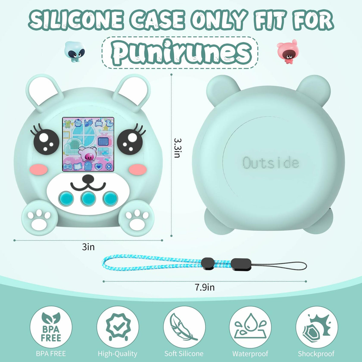 SKRVGOJFG Silicone Case for Punirunes Virtual Pet with Lanyard Blue