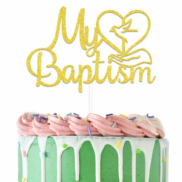 AETGDDS My Baptism Cake Topper Gold Cardboard 1 Piece
