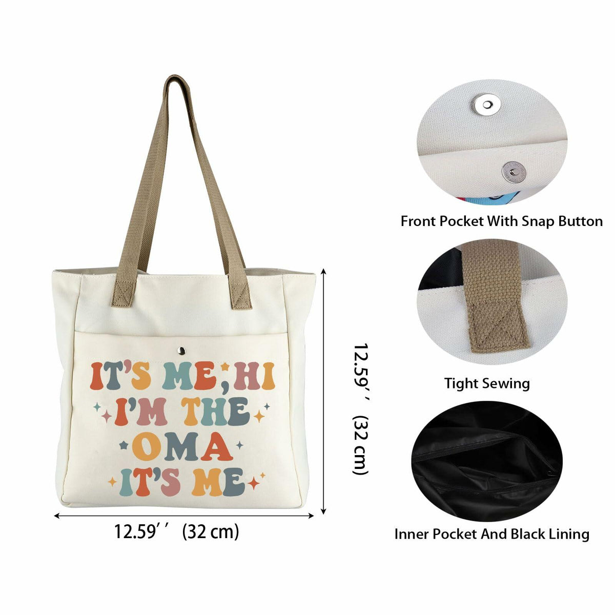 WCGXKO Oma Tote Beach Bag Large Beige Letter Print Size L