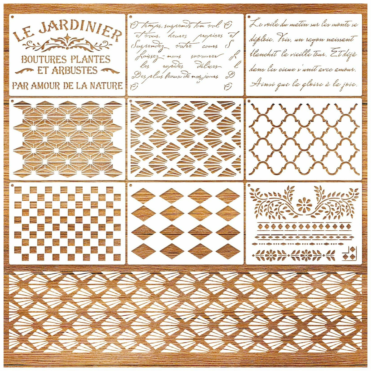 Script Stencil for Wood Painting French Writing Checkerboard Craft