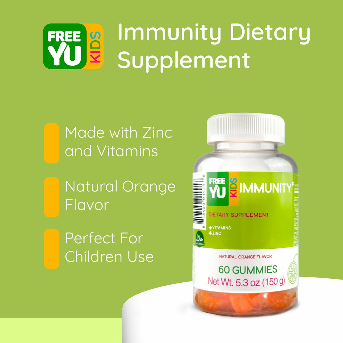 FREEYU Kids Immunity Multivitamin Gummies B12 Zinc Vitamin C 60ct