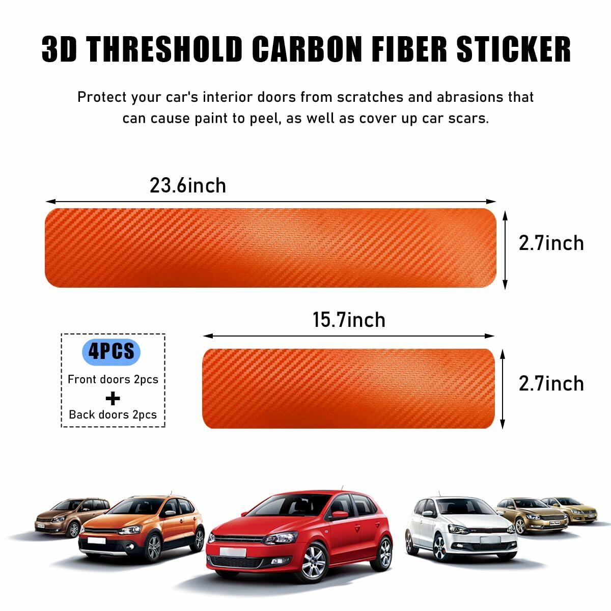 povtii 4PCS Car Door Sill Protector 3D Carbon Fiber Green Anti-Scratch