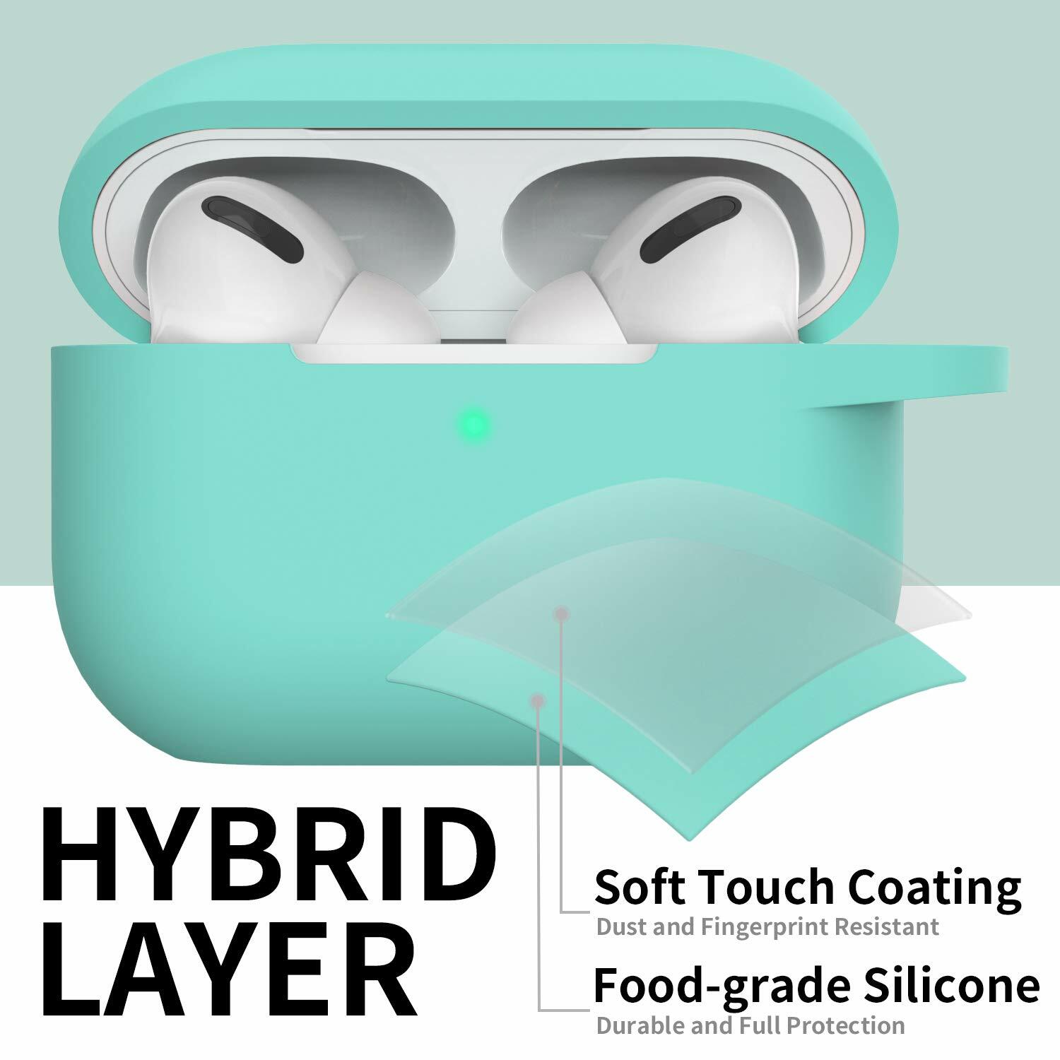 GMUDA Silicone Cover for AirPods Pro 1 & 2 with Keychain Mint Green