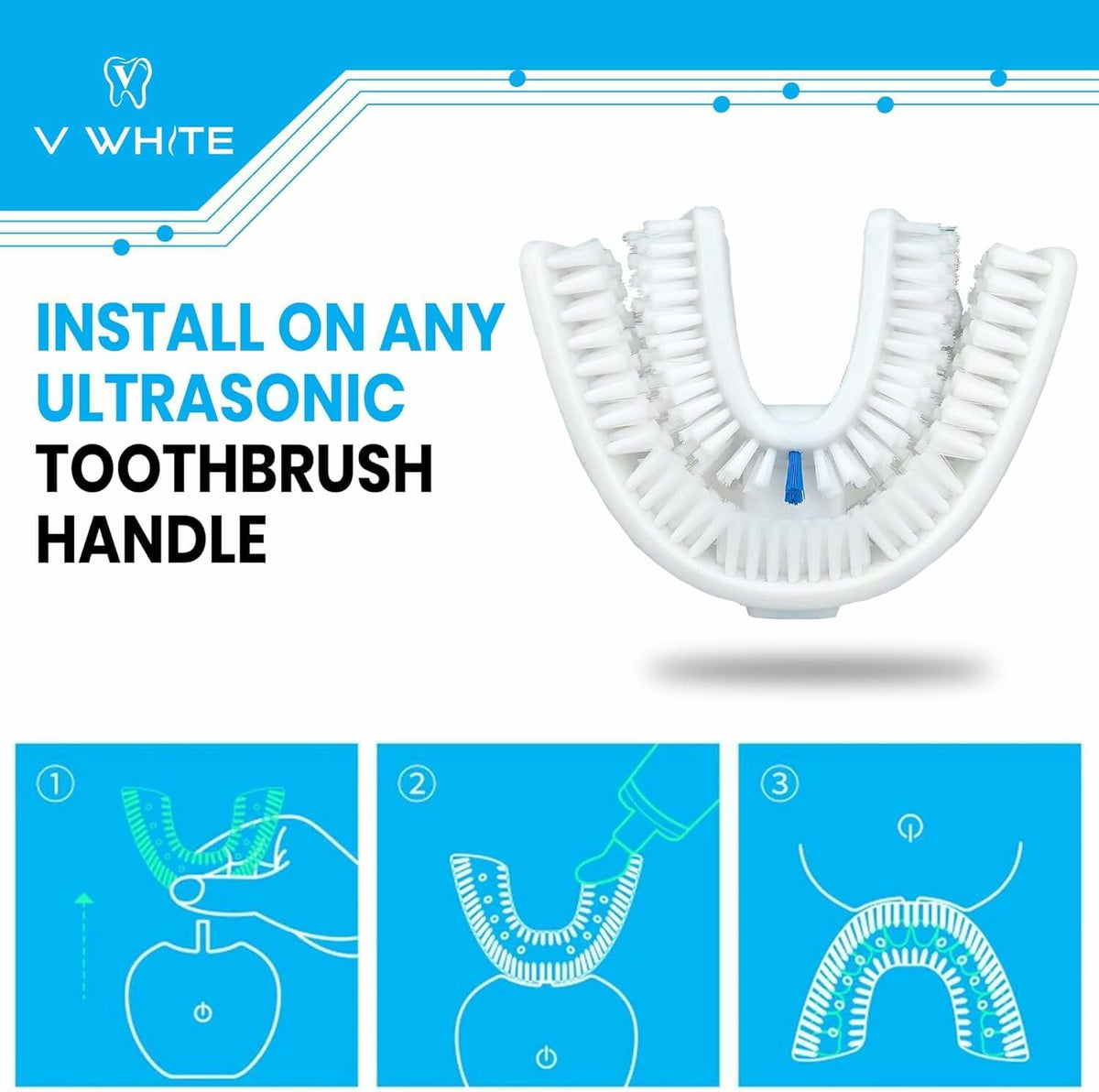 VWHITE U Shaped Replacement Head Ultrasonic Toothbrush White Adult Soft Silicone