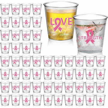 Nuogo Breast Cancer Pink Plastic Shot Glasses 2.87oz 100 Pcs Clear Pink