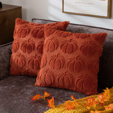 COSIBONO Pumpkin Fall Throw Pillow Covers 18x18 Set of 2 Caramel Embroidery