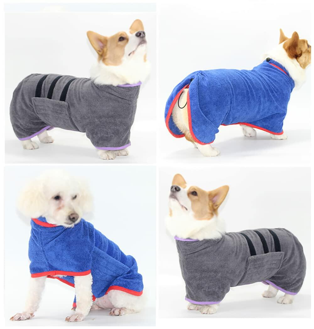 Periflowin Dog Drying Coat Bathrobe Towel Microfiber Blue-1 Size M