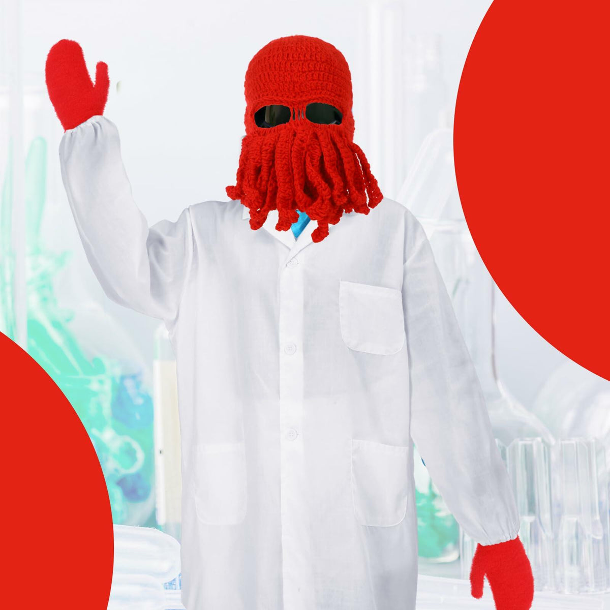 Newcotte Adult Lobster Doctor Costume Set Red White 3 Pcs