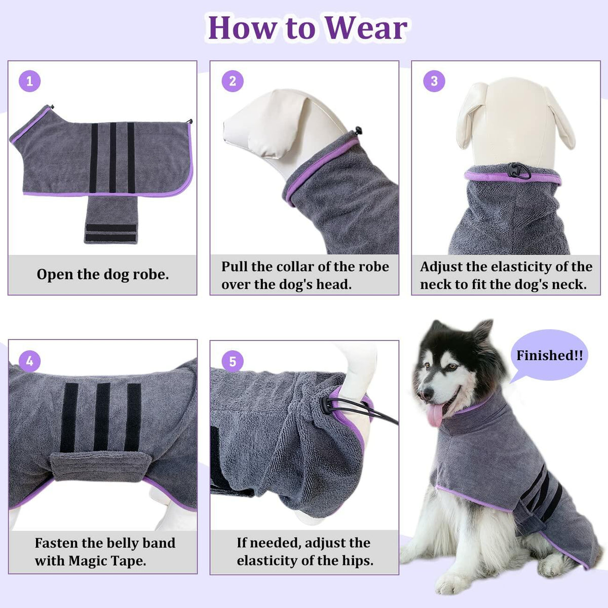 Periflowin Dog Drying Coat Bathrobe Towel Microfiber Blue-1 Size M