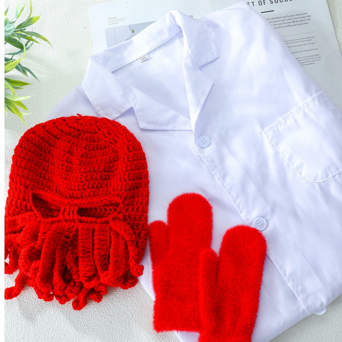 Newcotte Adult Lobster Doctor Costume Set Red White 3 Pcs