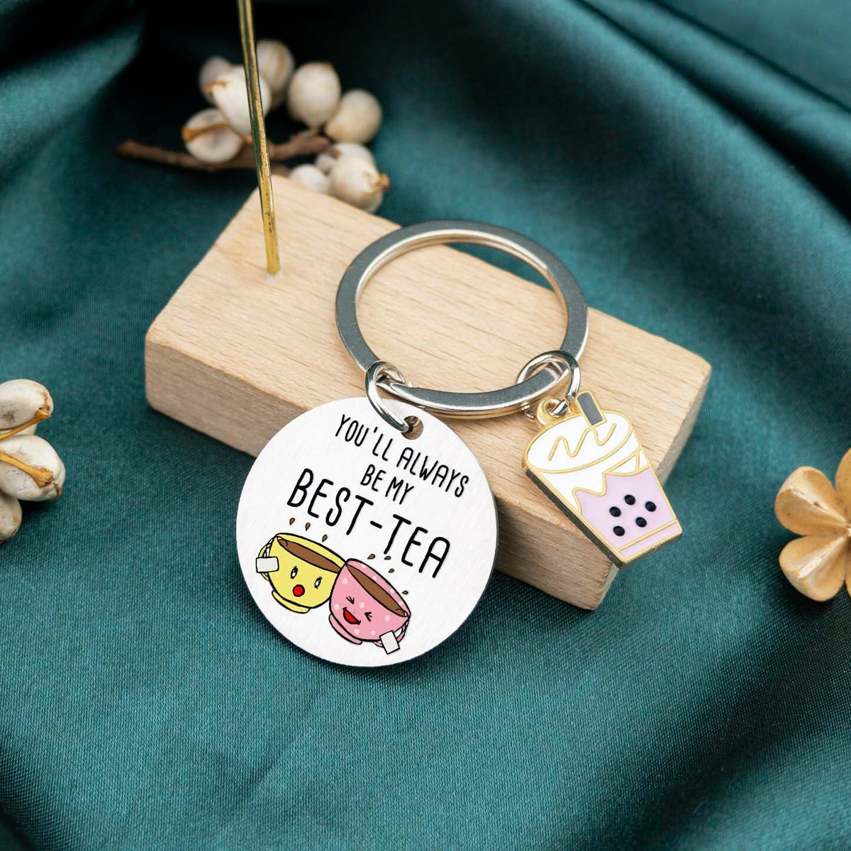 WXCATIM Best Friend Keychain Funny Friendship Gift Small Silver