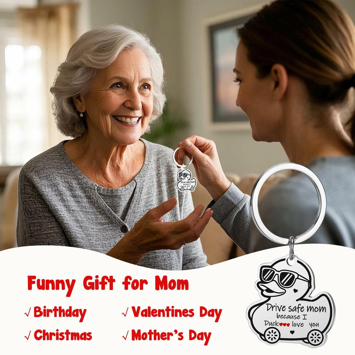 XgiftCreat Drive Safe Mom Keychain Small Letter Print Animal Pattern