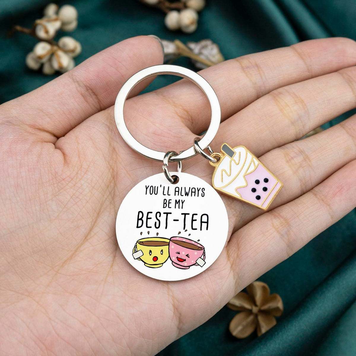 WXCATIM Best Friend Keychain Funny Friendship Gift Small Silver