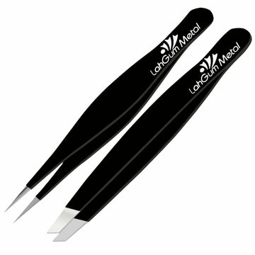 Sharp Pointy Eyebrow Tweezers Set Precision Slanted Black Facial Hair Tool