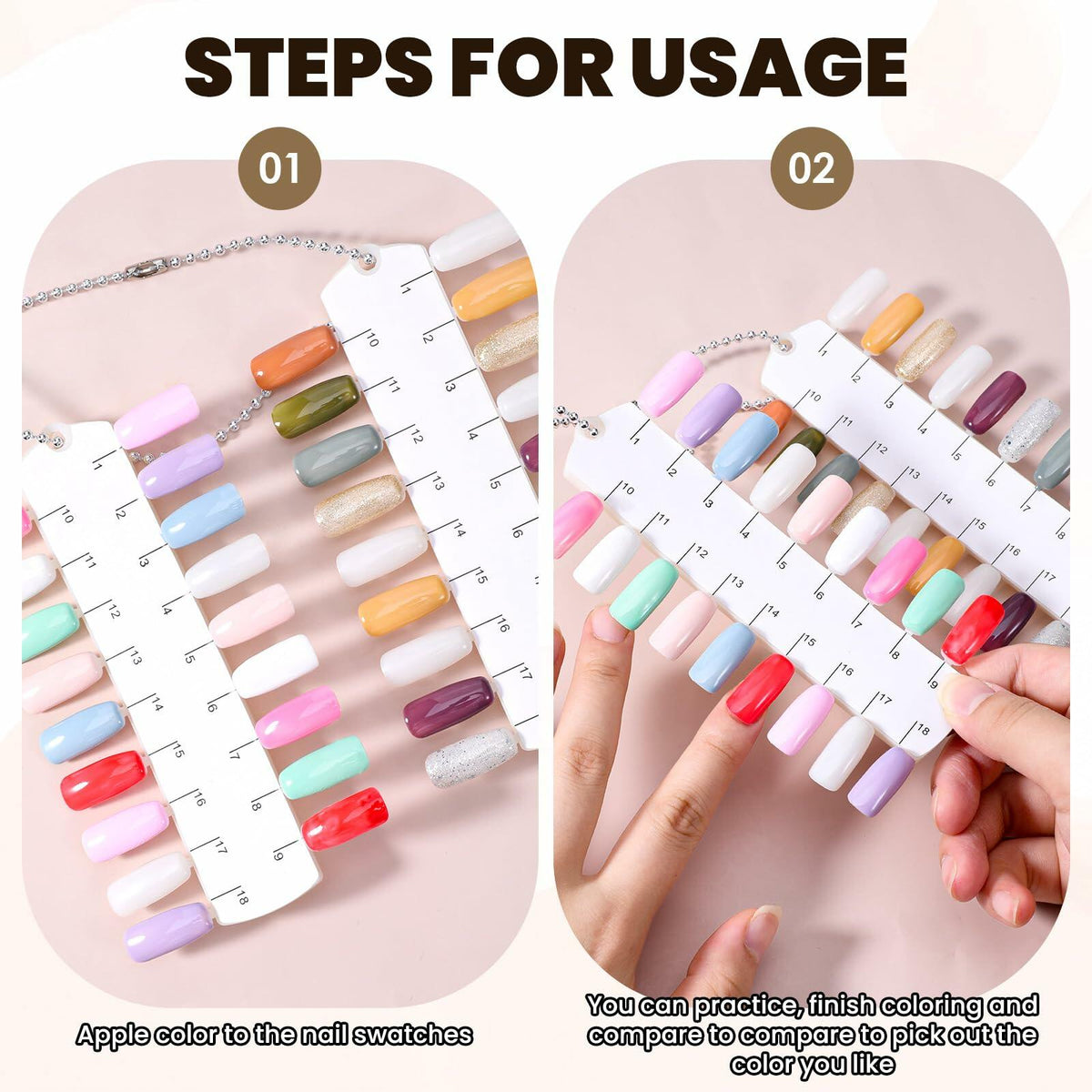 Qulkws 6 Sets 216 Tips Clear Double Layer Nail Color Swatch Practice Chart