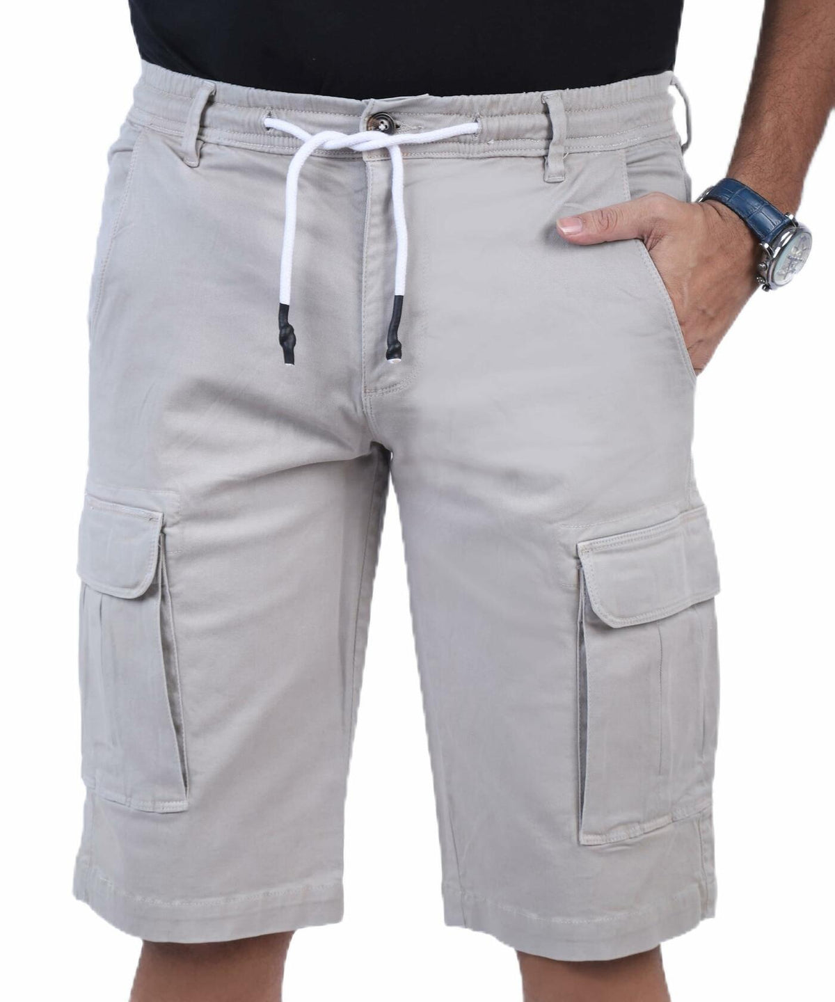 CHARBONNIER Men's Cargo Shorts Performance Series 100% Cotton LT Grey Size 38