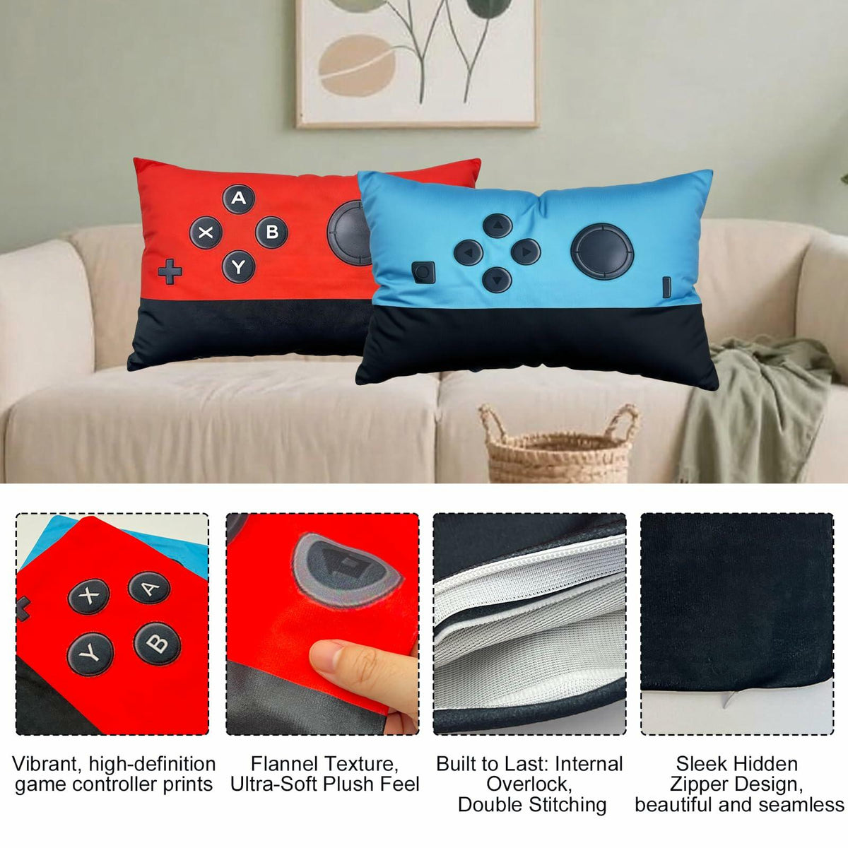 2pcs Game Pillow Covers Plush Lumbar Cushion Case 12x20 No Insert