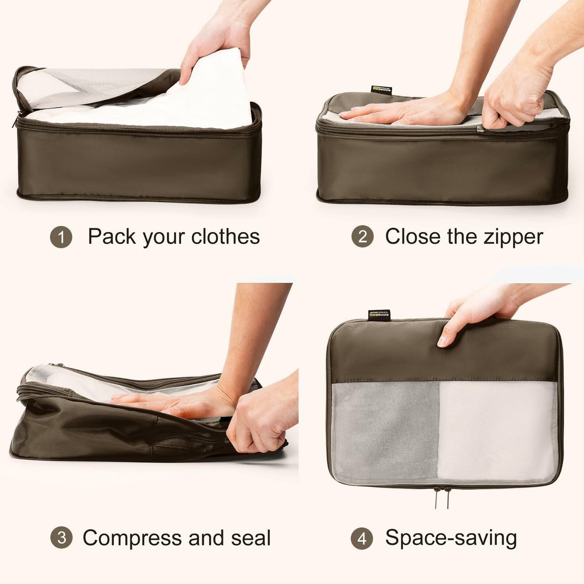 SOARSAIL Compression Packing Cubes 6 Pack Travel Organizer Charcoal Gray