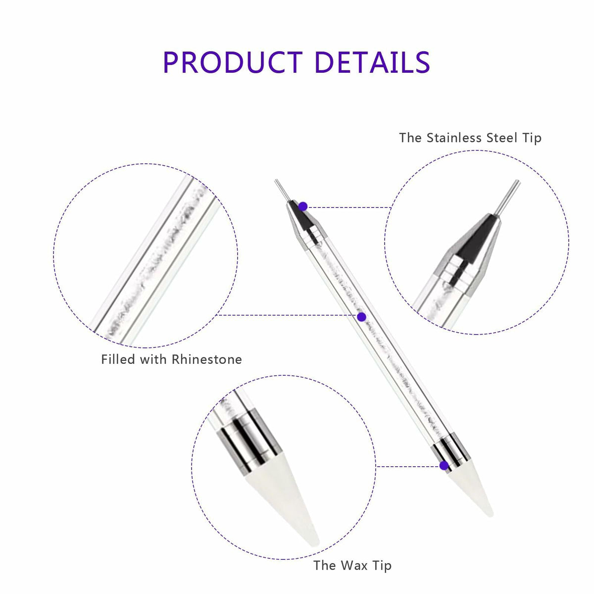 5PCS Rhinestone Picker Tool Dual End Dotting Pen Nail Art Crystal Handle