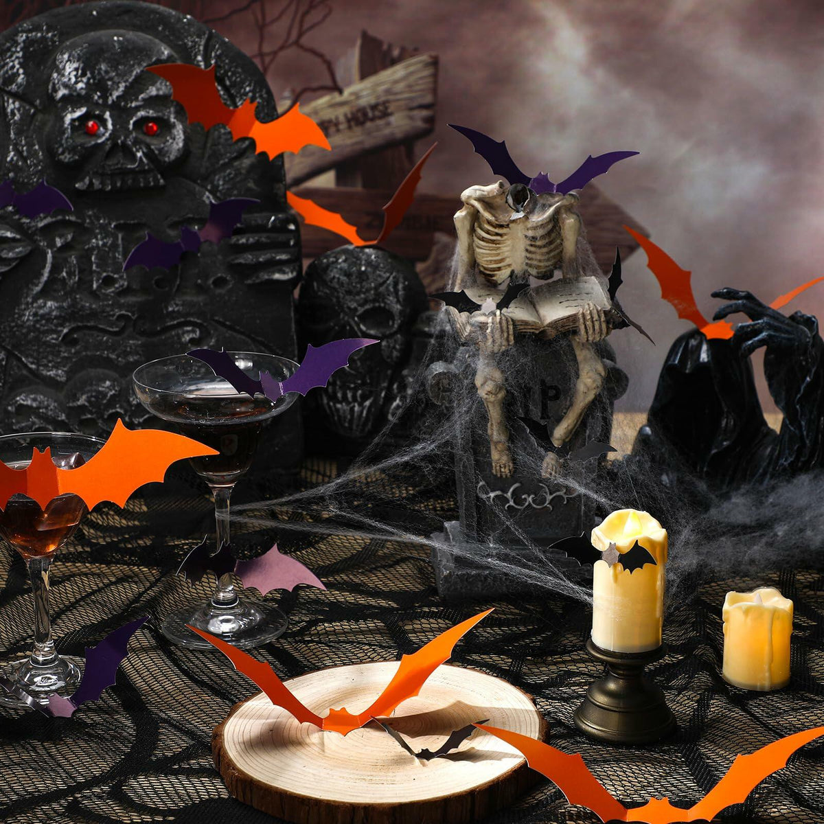 Maitys 36pcs Halloween Bat Cutouts Paper Wall Decor Stickers