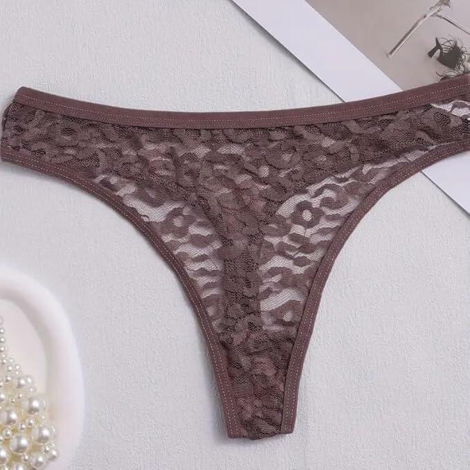 SOLY HUX Women Lace Sheer Thong Panties 3 Pack Low Rise Multicolor L