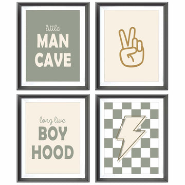 AEHIE Little Man Cave Retro Checkered Lightning Peace Sign 8x10in 4pcs Green