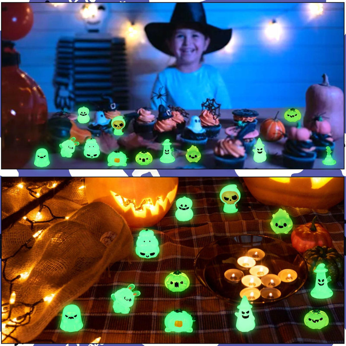 CCINEE 12pcs Halloween Mini Resin Tombstone Pumpkin Ghost Figurines Luminous