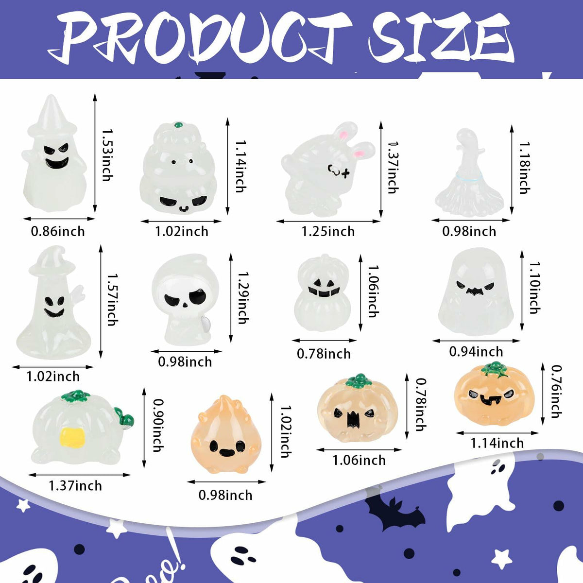 CCINEE 12pcs Halloween Mini Resin Tombstone Pumpkin Ghost Figurines Luminous