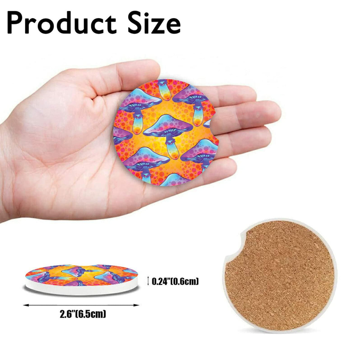HOMETRIP Absorbent Ceramic Car Coasters Cork Back 2.56'' Sea Turtle 2pcs