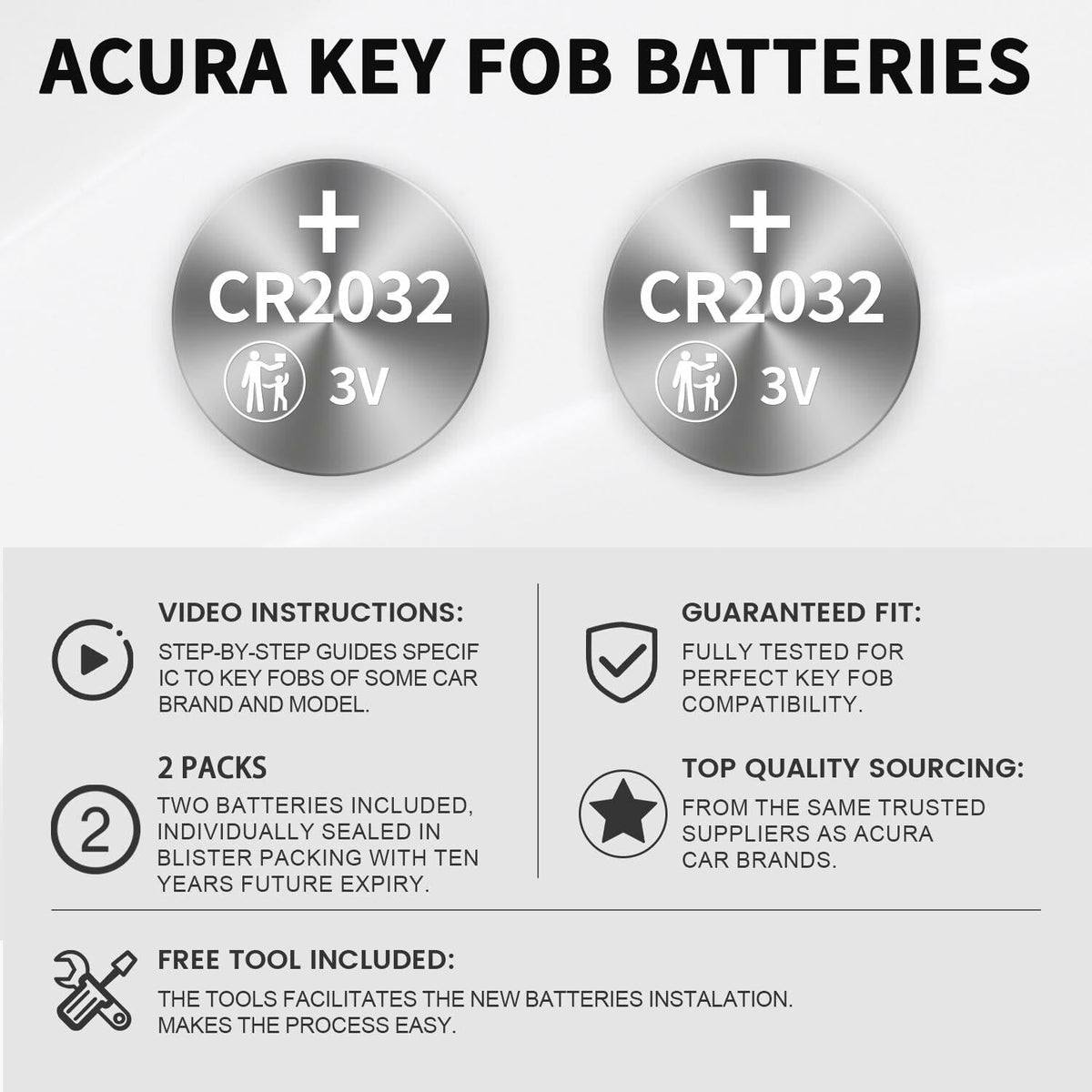 KKNCO Key Fob Battery Replacement for Acura Smart Remote Pack of 2 Batteries