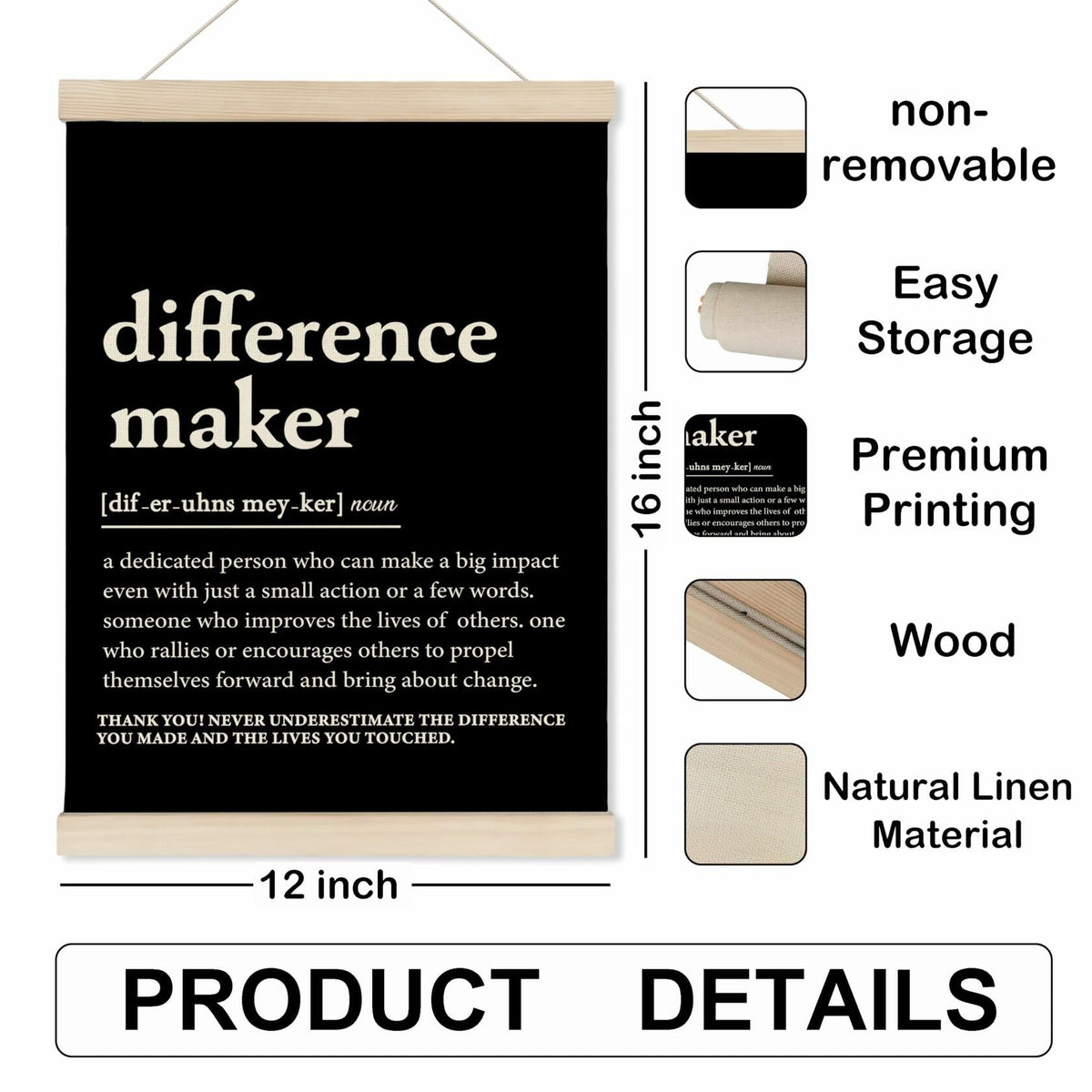 HRQKO Difference Maker Poster Hanger Frame Modern Minimalist 12x16 Black