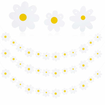 YQQYG Daisy Banner Garland 4 PCS White Paper Party Decor