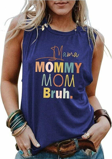 IEUGOH Women Mama Mommy Mom Bruh Tank Top Graphic Print Sleeveless Vest Blue L