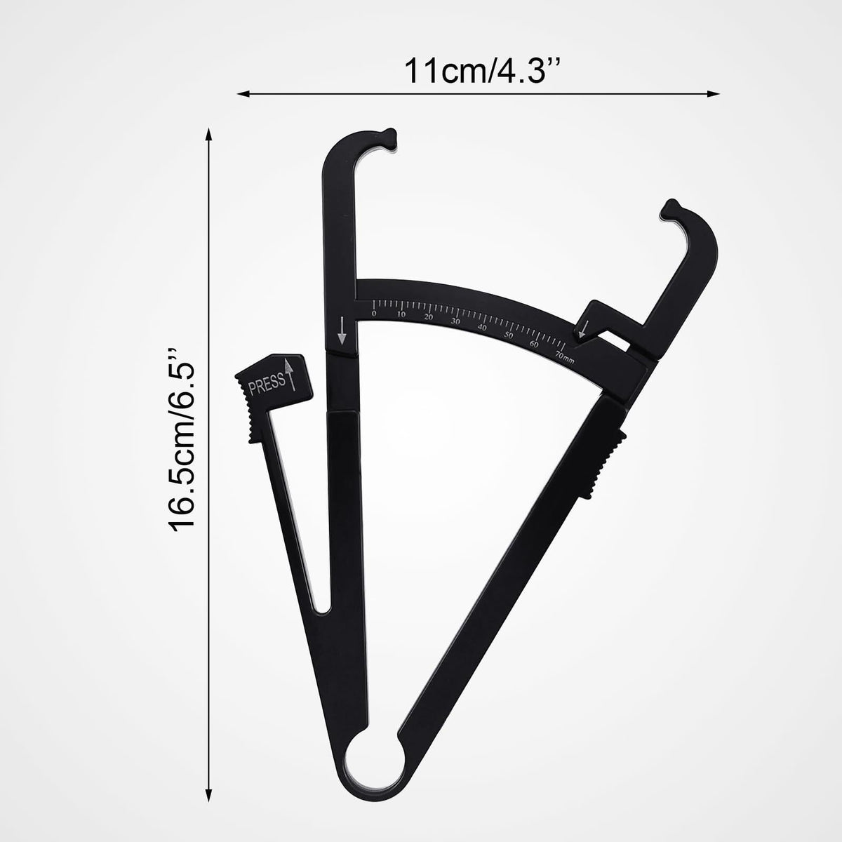 Quacc Body Fat Caliper with Slide Ruler & Body Fat Charts Black