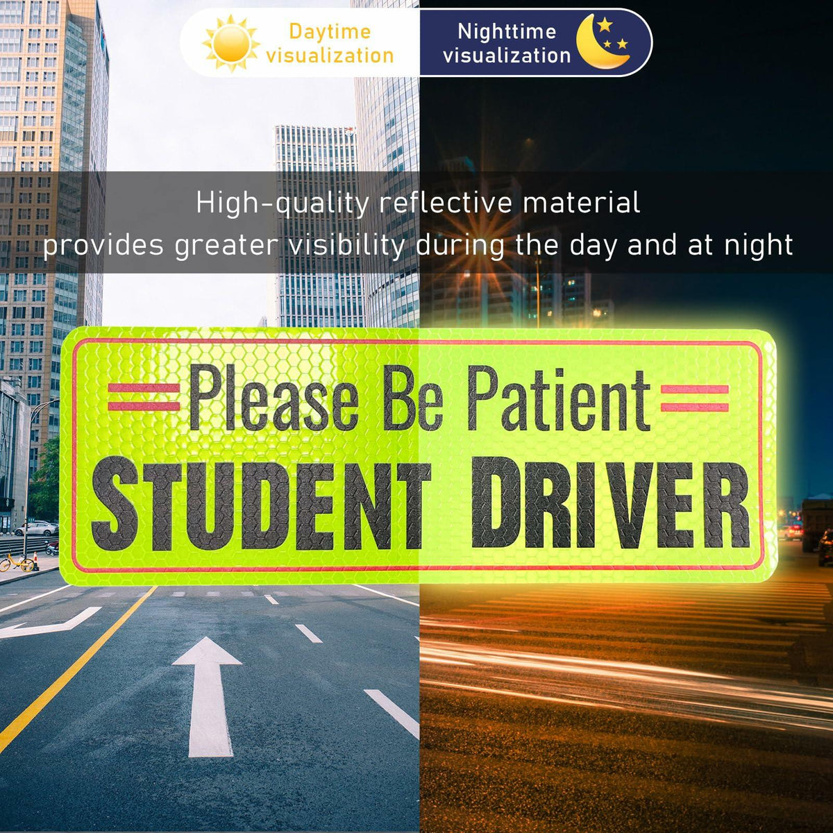 Yourkar 2PCS Magnetic Student Driver Reflective Car Safety Warning Stickers