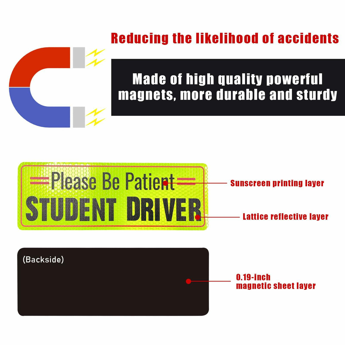 Yourkar 2PCS Magnetic Student Driver Reflective Car Safety Warning Stickers