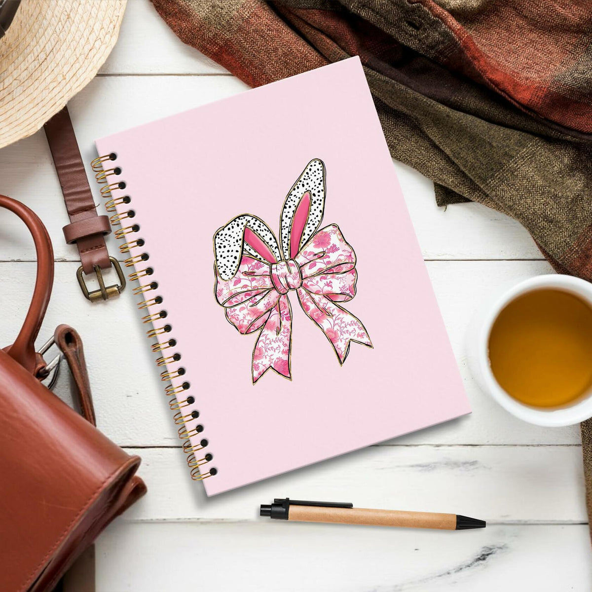 JRTW Coquette Chinoiserie Floral Bow Bunny Notebook Pink 5.5x8.3 Inch