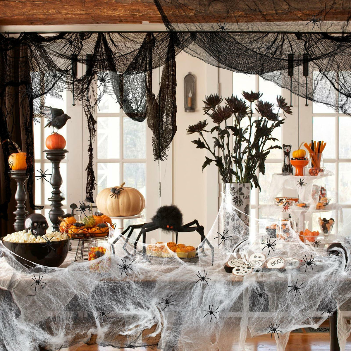 PinCute Halloween Decorations 5 Pack Creepy Cloth 30x72in Black Spider Web