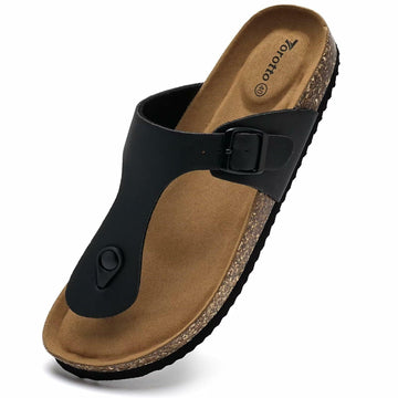Torotto Flip Flops Thong Sandals Cork Footbed Adjustable Black Size 44