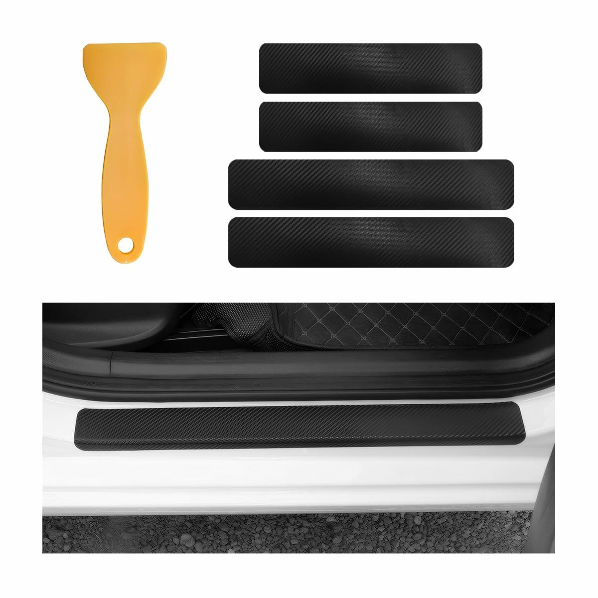 Yourkar 4PCS Car Door Sill Protector 3D Carbon Fiber Wrap Film Green