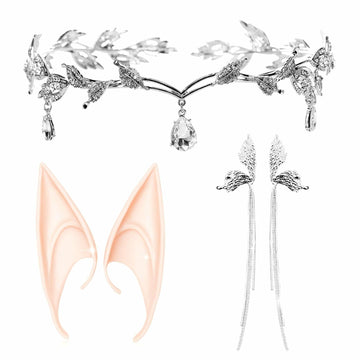 JeVenis Set of 3 Silver Elf Headpieces Elf Ears Crown Fairy Jewelry
